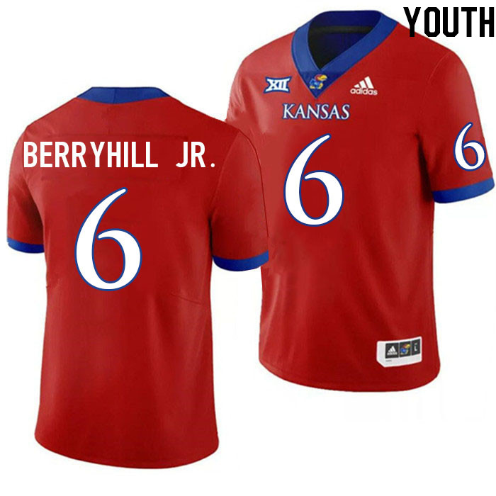 Youth #6 Taiwan Berryhill Jr. Kansas Jayhawks College Football Jerseys Stitched Sale-Red - Click Image to Close
